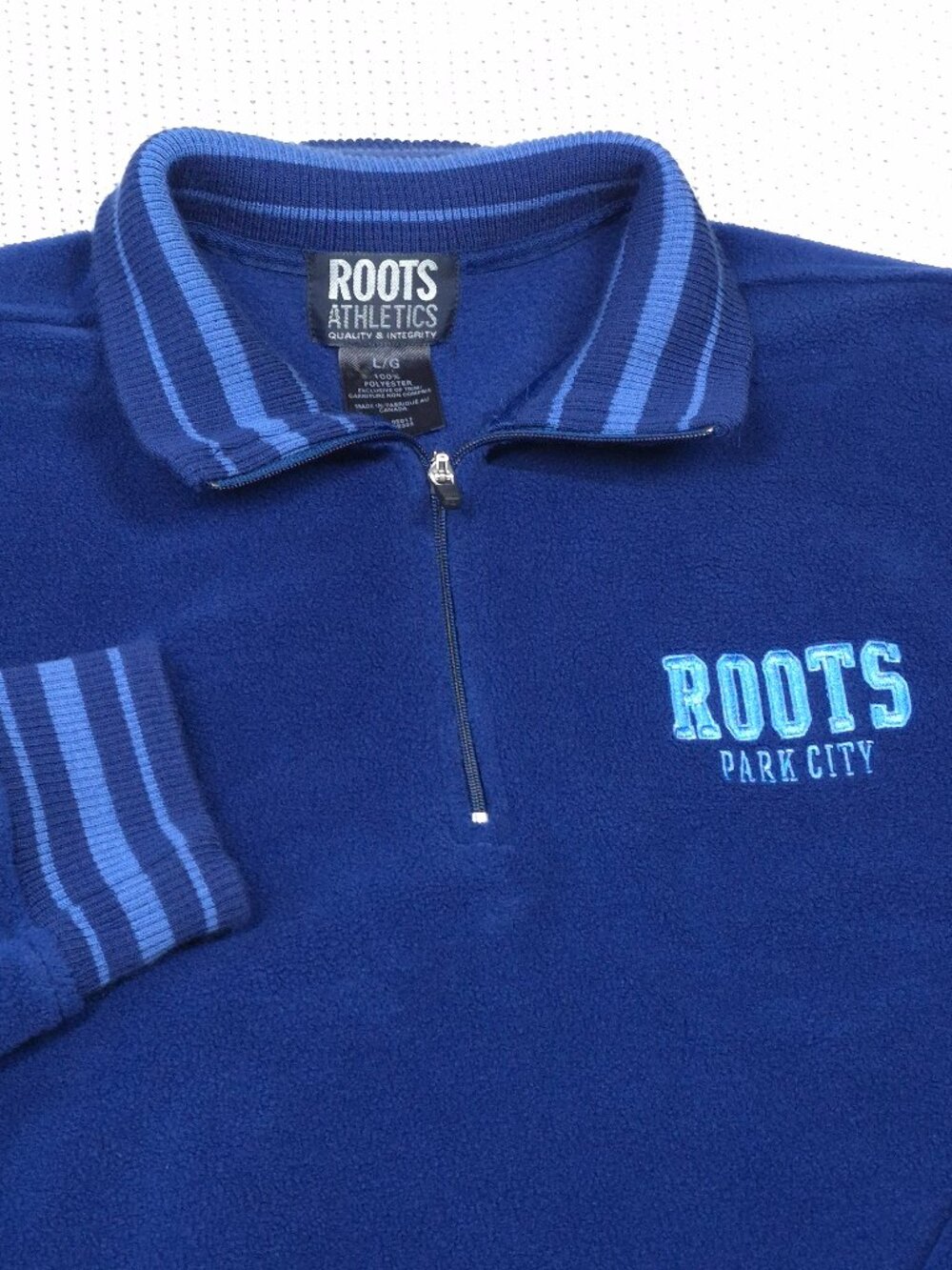 Roots Park City Utah 1/4 Zip Pullover Fleece Blue Large